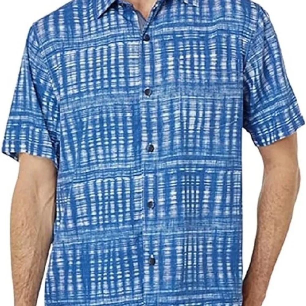 NEW- Size S Tommy Bahama Daybreak Batik Silk Camp Button Shirt ST325844 Navy